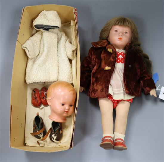 A Käthe Kruse cloth girl doll, c.1955, vintage box lacking cover